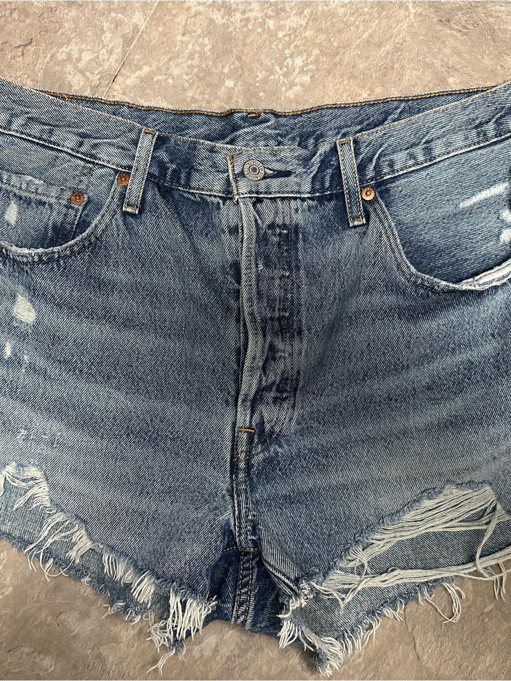 Levi's Distressed Light Blue Denim Jean Shorts